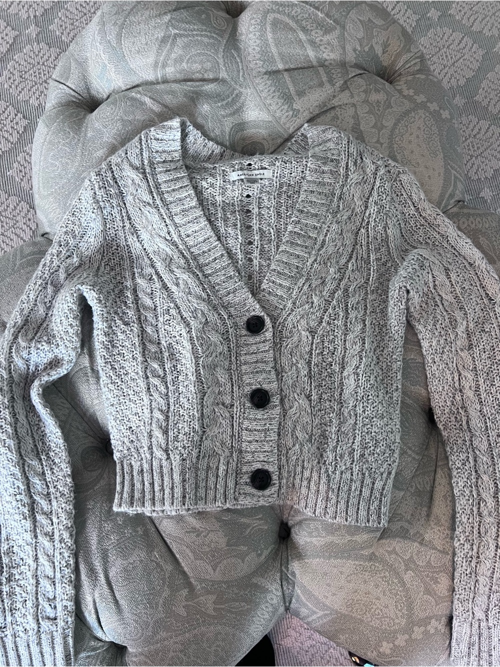 Cable Knit Button-Front Cardigan Sweater - beige